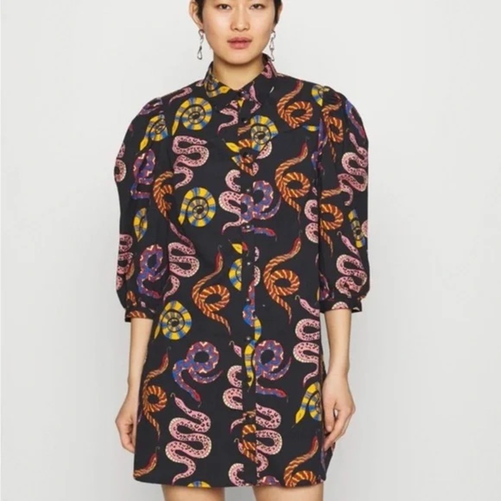 Farm Rio boho western chic Colorful Snake Print Dress XS